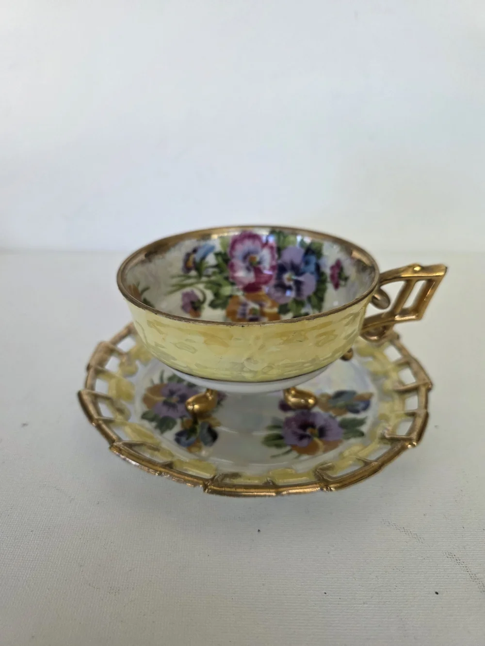 Vintage NapcoYellow Floral Porcelain Demitasse Cup and Saucer with Gold Trim